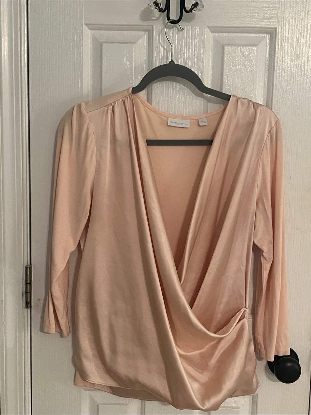 New York & Company Soft Blush Satin Surplice Blouse